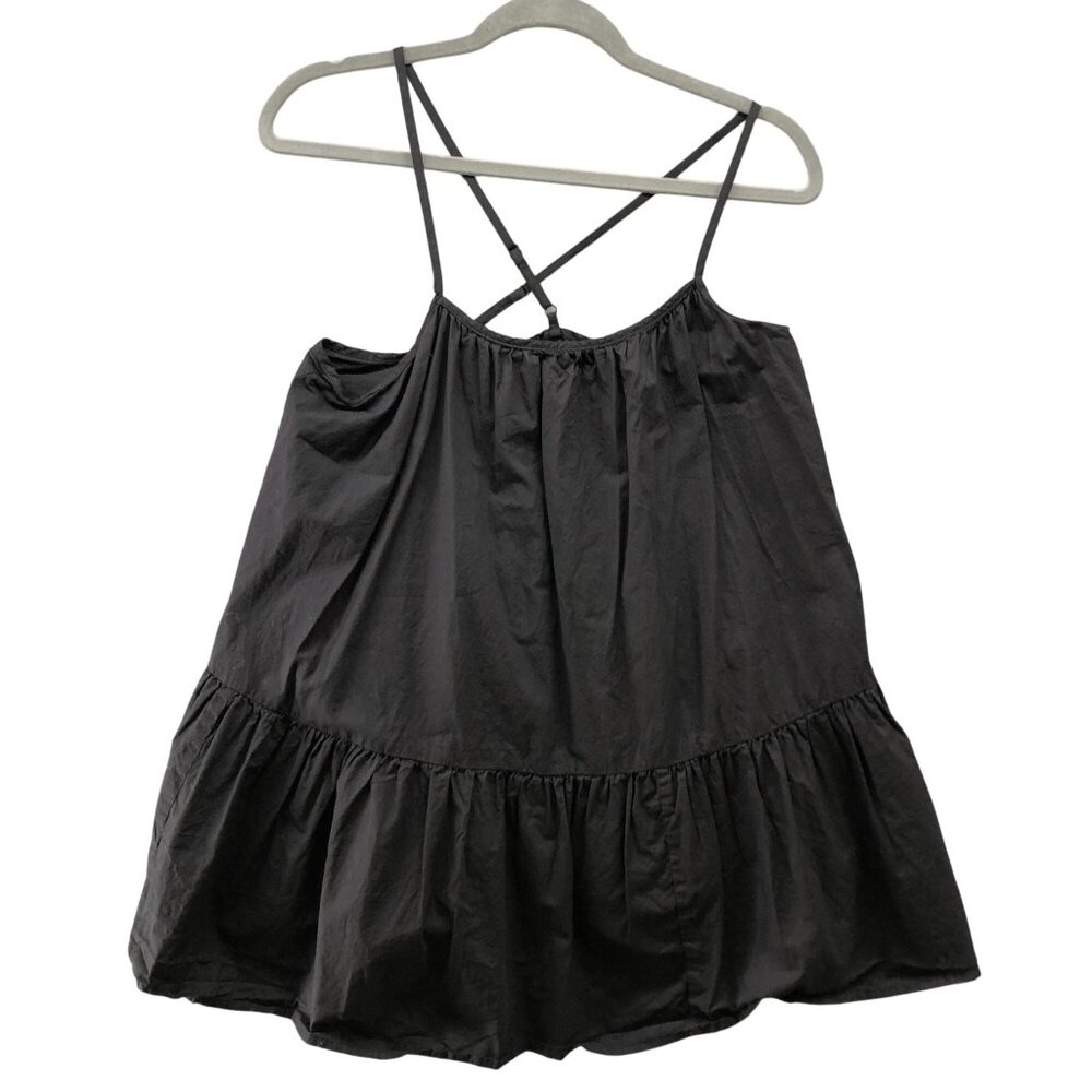 Asos Relaxed Cami Top Womens 4 (S) Black Peplum Babydoll Cross Back Poplin - Picture 1 of 8
